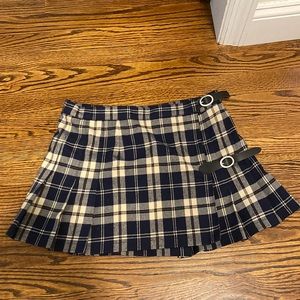 Brandy Melville, one size, navy blue and white/tan plaid skirt